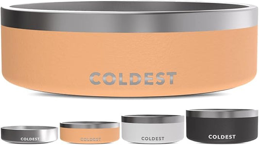 Coldest Dog Bowl - Anti Rust Metal & Non Slip Dog Bowls Large, Spill Proof Heavy Duty 3 Layers Insulated Dog Bowl - Food and Water Bowl for Dogs, Cats & Pets, Dishwasher Safe (42 oz, Sahara Peach)