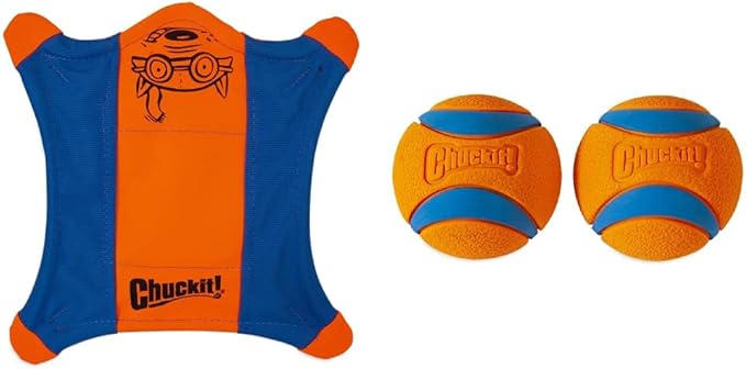 Chuckit! Flying Squirrel Dog Toy, Size Large (11" Diameter) and Chuckit! Ultra Ball Dog Toy, Medium (2.5 Inch Diameter) Pack of 2