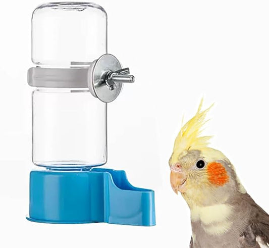 Pet Bird Automatic Water Feeder, 4.73 Fl Oz Parrot Water Dispenser, Bird Cage Suspended Automatic Water Dispenser for Parakeet Budgie Lovebirds Canary Cockatiel (Blue)