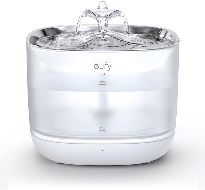 eufy Pet Water Fountain, SafeSip Pump Cat Water Fountain for Small Dogs and Cats, Dishwasher Safe Stainless Steel Cat Water Fountain, 3L Capacity, BPA-Free, Ultra-Quite, Easy to Clean