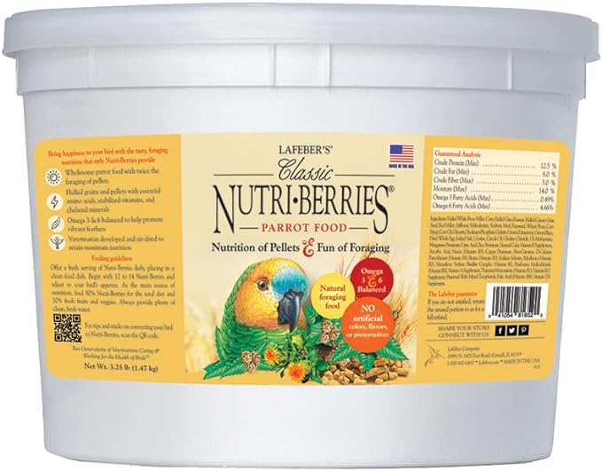 LAFEBER'S Classic Nutri-Berries Pet Bird Food, Made with Non-GMO and Human-Grade Ingredients, for Parrots, 3.25 lb