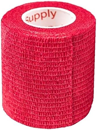 2 Inch Vet Wrap Tape Bulk (Red) (Pack of 24) Self Adhesive Adherent Adhering Flex Bandage Grip Roll for Dog Cat Pet Horse