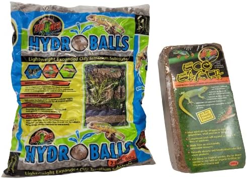 NewZooland ZM Eco Earth Compressed Coconut Fiber Substrate 8 quarts Brick with HydroBalls Lightweight Expanded Clay Terrarium Substrate 2.5lbs for Reptiles