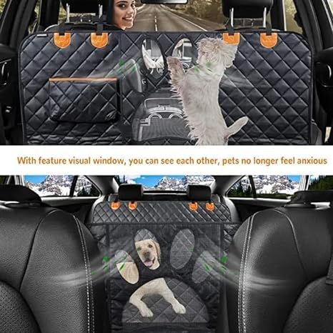 Dog Car Seat Cover for Back Seat for XL Cars, SUVs & Trucks - Durable Car Cover Protector for Dogs, Waterproof Scratchproof, Nonslip Backseat Dog Hammock (Paw)