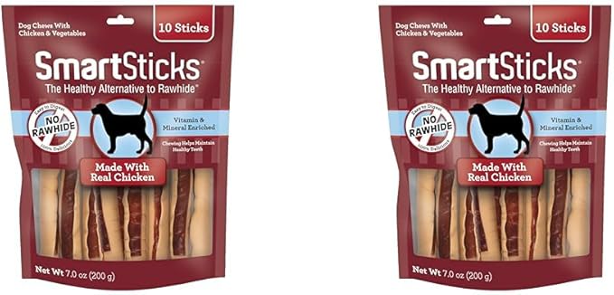 SmartBones SmartSticks, Treat Your Dog to a Rawhide-Free Chew Made with Real Chicken and Vegetables,10 sticks (Pack of 2)