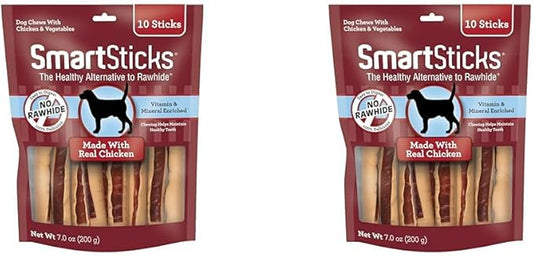 SmartBones SmartSticks, Treat Your Dog to a Rawhide-Free Chew Made with Real Chicken and Vegetables,10 sticks (Pack of 2)