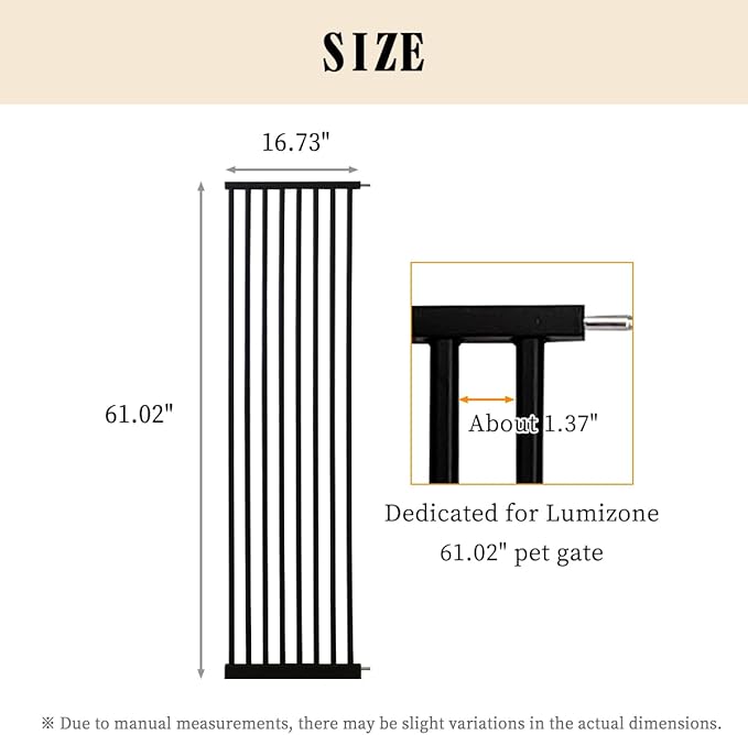 Extra Tall Pet Gate 55.12" High Pressure Mounted 16.73" Wide Extension kit 1.37" Gap (16.73", Black)