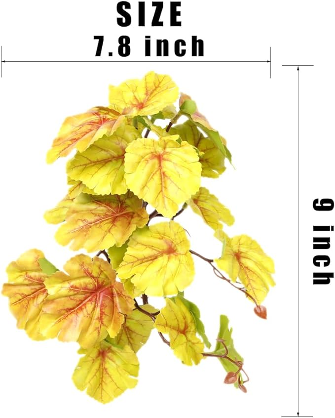 Reptile Plants for Terrarium, Amphibian Habitat Decor Artificial Hanging Plants with Suction Cup - Fake Heuchera Micrantha Yellow