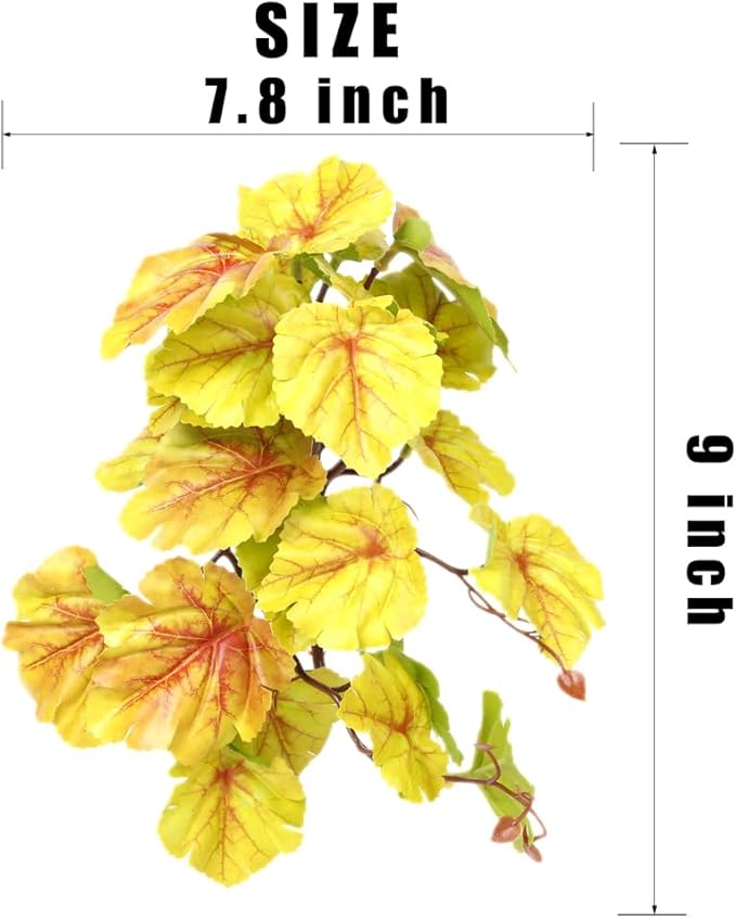 2Pack Reptile Fake Plants for Terrarium, Snake Tank Accessories, Habitat Decor Artificial Hanging Plants with Suction Cup - Fake Heuchera Micrantha Yellow