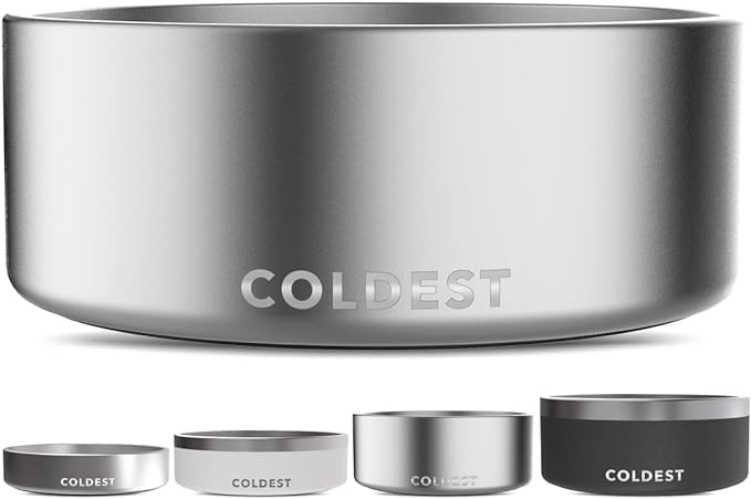 Coldest Dog Bowl, Anti Rust Metal & Non Slip Dog Bowls Large, Spill Proof Heavy Duty 3 Layers Insulated Dog Bowl, Food & Water Bowl for Dogs, Cats, Dishwasher Safe (64 oz, Polished Stainless Steel)