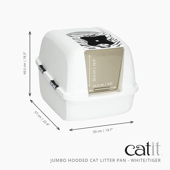 Catit Jumbo Hooded Cat Litter Box, White Tiger, 50696,White-Black