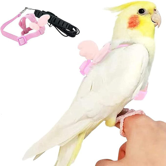 Birds Adjustable Harness and Leash, Parrot Outdoor Flying Training Traction Rope Straps with Cute Wing for Small Animal Birds, Parrots, Pigeons, Lizard, Turtles (XS,Pink)