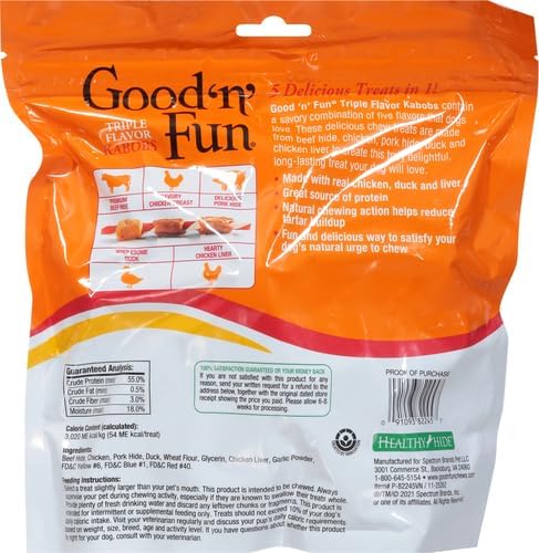 Good'N'Fun Triple Flavored Rawhide Kabobs for Dogs, 1 pack, 12 oz