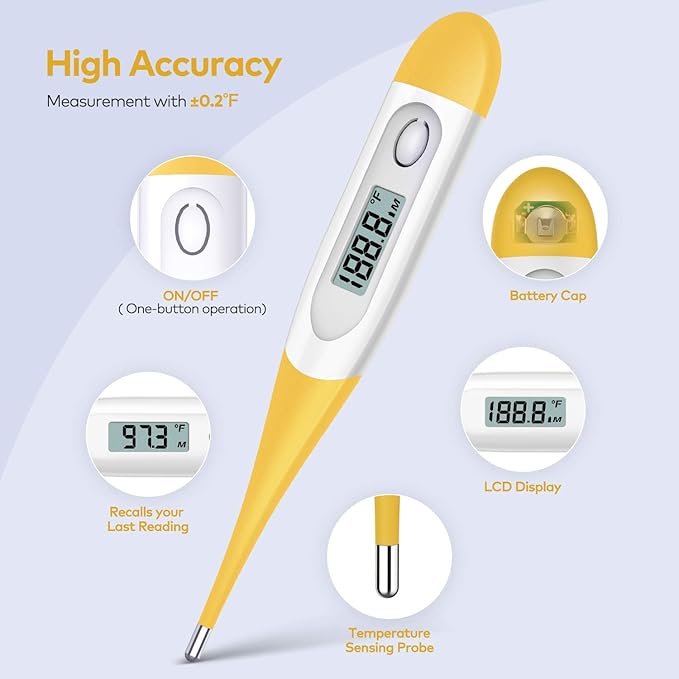 Boncare Thermometer for Adults with 10 Seconds Fast Reading, Digital Oral Thermometer for Fever (Yellow)