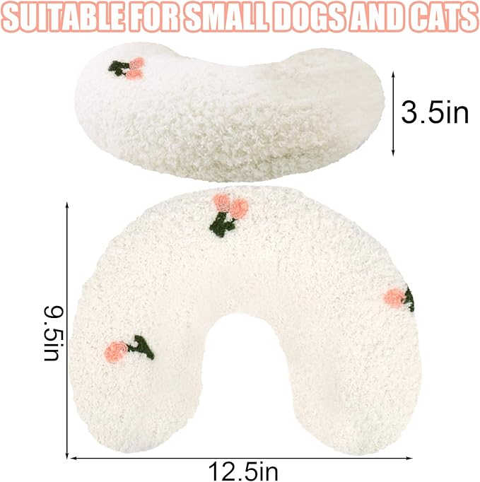 BABORUI Large Dog Calming Pillow for Dogs, U Shaped Dog Neck Pillow for Joint Relief Sleeping Improve, Machine Washable Pet Pillow for Dogs & Cats(White)