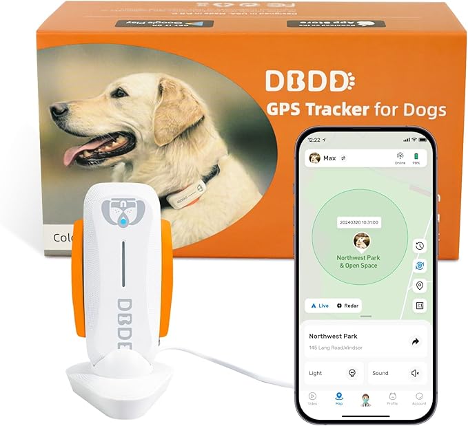 Dogs GPS Tracker, Pet GPS Location Tracker with Collar, Real Time Location & Escape Alerts & Smart Activity Tracking Device, Waterproof, Tiny & Light(White)