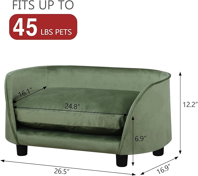 Dog Sofas and Chairs for Small Pet/Cat Sofa Chair with Velvet Fabric/Pet Sofa Bed with Comfortable Washable Cushion/Dog Bed for for Small Dog Rest Using (Green)