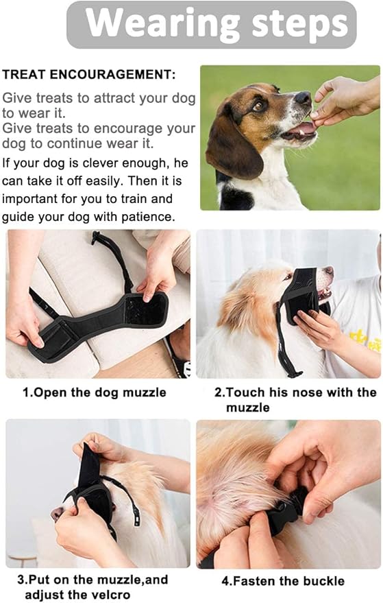 LUCKYPAW Dog Muzzle Anti Biting Barking and Chewing with Comfortable Mesh Soft Fabric and Adjustable Strap, Suitable for Small, Medium and Large Dogs(Black,L)