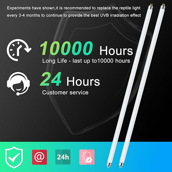 LUCKY HERP 2 Pack T5 UVB 5.0 Reptile Light 24W, UVA UVB Fluorescent Lamp Tube, UVB Lighting Bulb for Turtles, Chameleon, Tortoises, Lizard