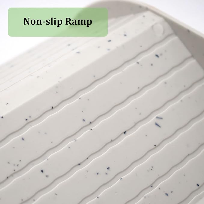 Reptile Tortoise Turtle Feeding Dish with Ramp and Basking Platform Reptile Tortoise Food and Water Bowl Reptile Pool with Ramp (Granite Texture)