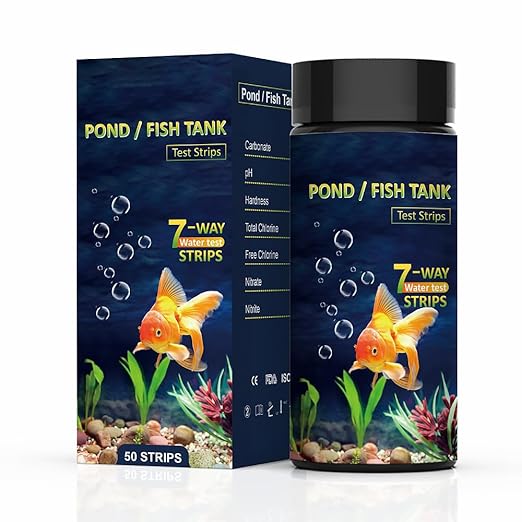 7-in-1 Aquarium Test Strips - 50 Strips Fish Tank and Pond Water Quality Test Kit for Carbonate, pH, Hardness, Chlorine, Alkalinity, Nitrite and Nitrate - Freshwater and Saltwater Testing