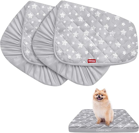 Moonsea Dog Bed Covers Replacement Washable 2 Pack, Waterproof Dog Bed Covers Dog Pillow Cover Quilted, Pet Bed Cover Lovely Grey Star Print, Puppy Bed Cover 16x25 Inches, for Dog/Cat, Cover Only