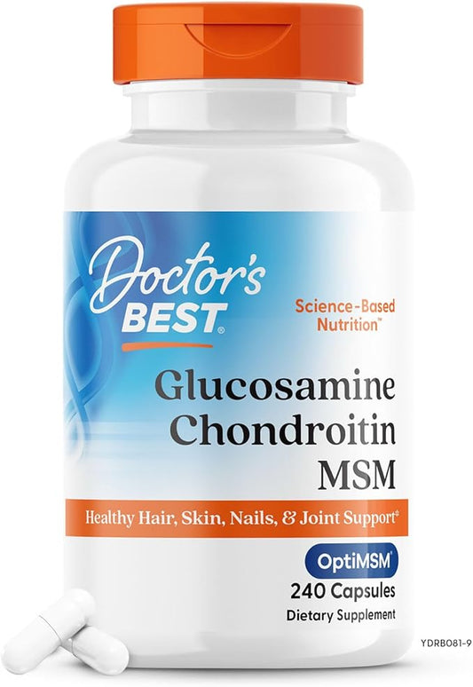Doctor's Best Glucosamine Chondroitin Msm with OptiMSM Capsules, Supports Healthy Joint Structure, Function & Comfort, Non-GMO, Gluten Free, Soy Free, 240 Count (Pack of 1)