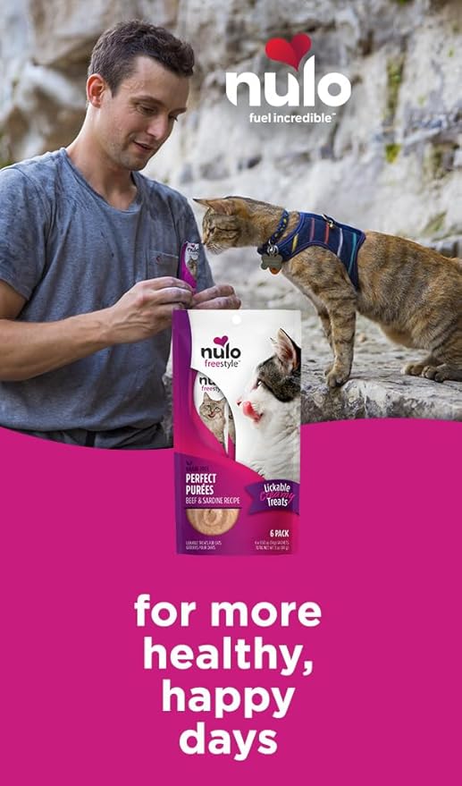 Nulo Freestyle Grain-Free Perfect Purees Premium Wet Cat Treats, Squeezable Meal Topper for Felines, High Moisture Content to Support Cat Hydration, 0.5 Ounce, Beef & Sardine