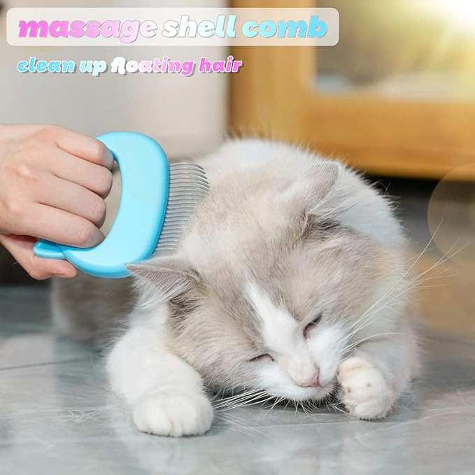 Cat Comb Pet Short & Long Hair Removal Massaging Shell Comb Soft Deshedding Brush Grooming And Shedding Matted Fur Remover Massage Dematting Tool For Dog Puppy Rabbit (Blue)