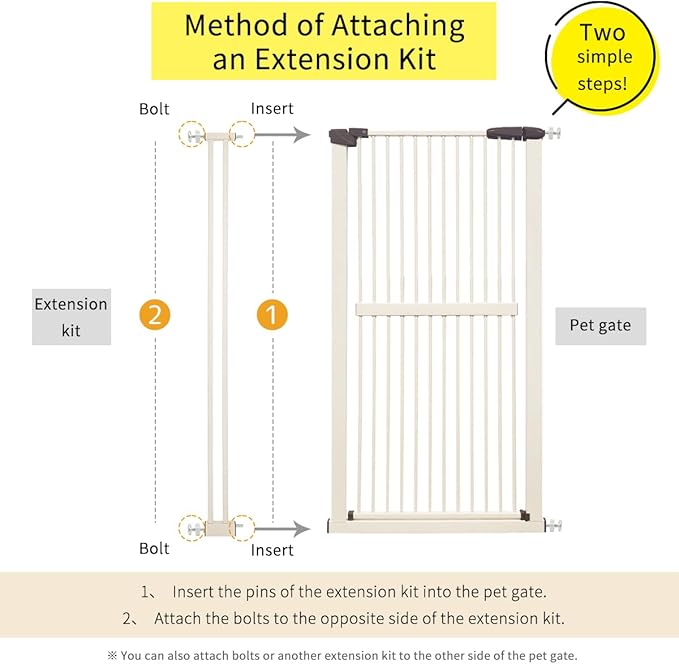 Extra Tall Pet Gate 55.12" High Pressure Mounted 4.13" Wide Extension kit 1.37" Gap (4.13", Cream White)