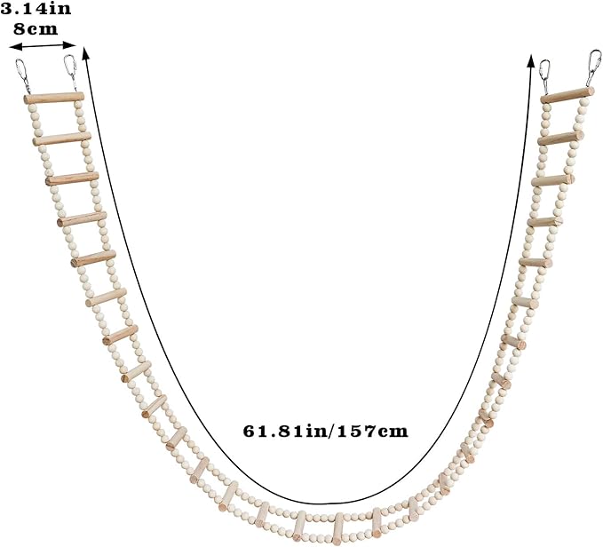 Bird Wooden Ladder Bridge, Pet Hamster Climbing Ladder Toys, Ladders Swing Toys, Wood Climbing Ladders for Bird Parrot Hamster Squirrel Totoro Sugar Gliders (28 Ladders)(61.81x3.14 Inches)