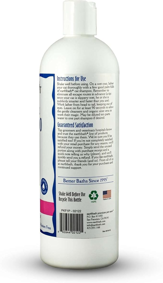 earthbath, Hypoallergenic Cat Shampoo - Fragrance Free Cat Shampoo for Allergies and Itching, Made in USA, Cruelty Free Cat Wash, Gentle & Soothing Kitty Shampoo - 16 Oz (1 Pack)