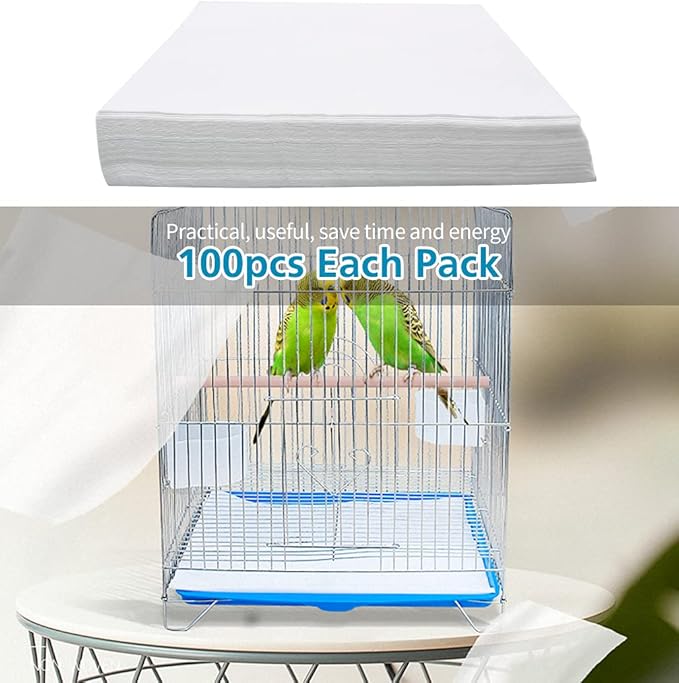 Bird Cage Liner Papers, 100 Sheets 10.6×8in Non-Woven Bird Cage Liners, 4 Size to Choose, Precut Absorbent Bird Paper (10.6×8in, 100 Sheet)