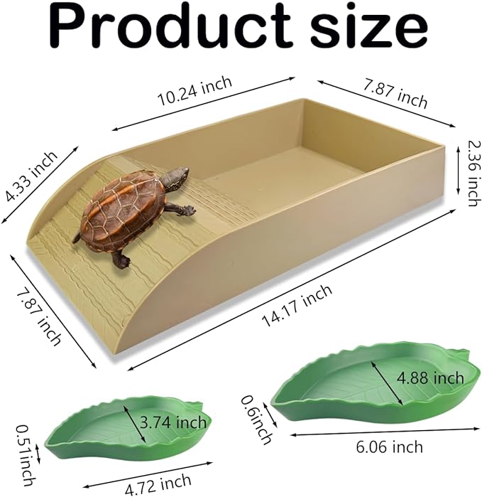 3 PCS Tortoise Food Dish with Ramp and Tortoise Water Bowl,Gray Reptile Water Bowl,Reptile Water Dish Amphibians Habitat,Reptile Water Bowl for Turtles,Horned Frogs and Lizards（Brown）