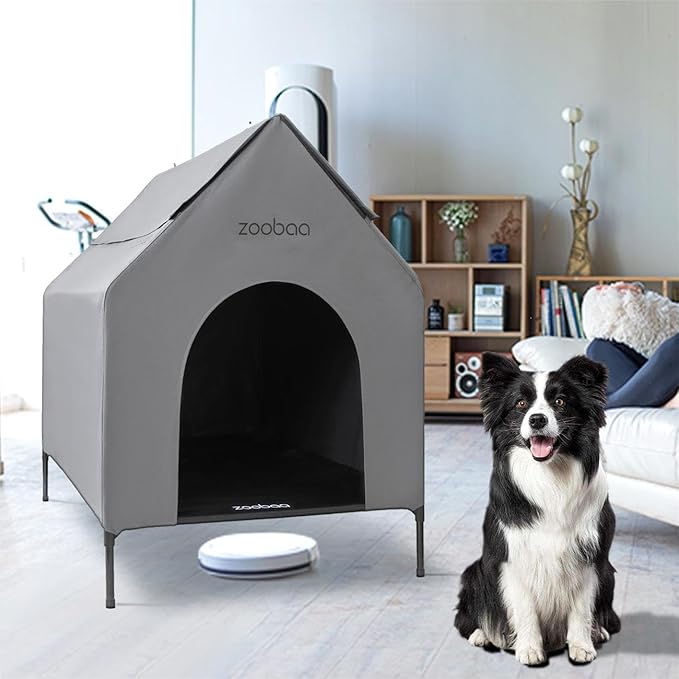 35" 2-in-1 Large Dog House, Dog House for Large Dog Indoor or Outside, Weatherproof 600D PVC Dog House Outdoor, Featuring Breathable 2x1 Textilene Elevated Dog Bed, Easy Clean and Assemble