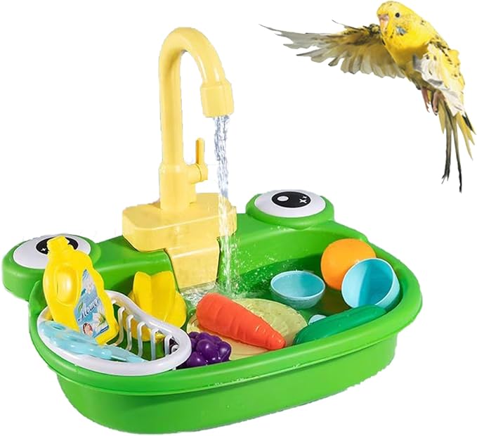 PINVNBY Parrot Bath Tub Bird Automatic Bathtub with Faucet Multifunctional Parakeet Shower Box Bird Bathroom Toys for Small Medium Birds