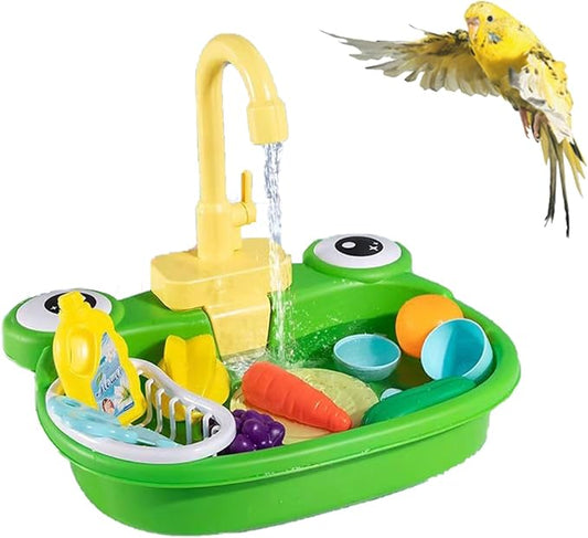 PINVNBY Parrot Bath Tub Bird Automatic Bathtub with Faucet Multifunctional Parakeet Shower Box Bird Bathroom Toys for Small Medium Birds