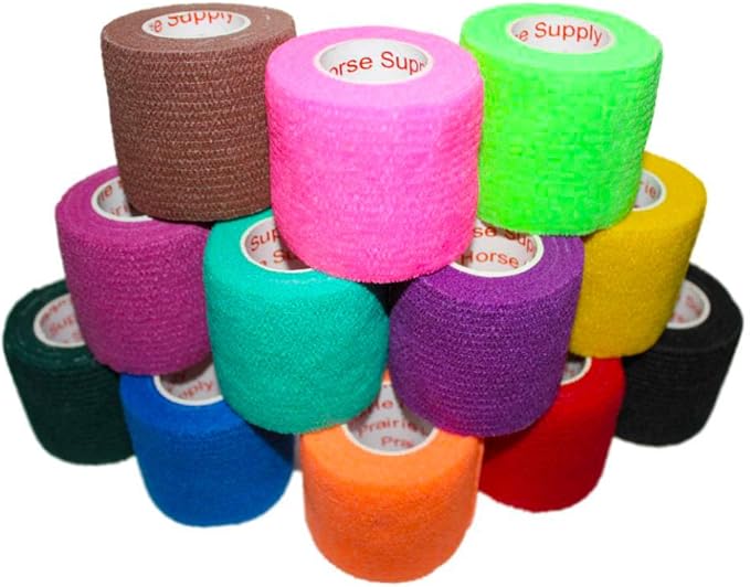 2 Inch Vet Wrap Tape Bulk (Assorted Colors) (Pack of 6) Self Adhesive Adherent Adhering Flex Bandage Grip Roll for Dog Cat Pet Horse