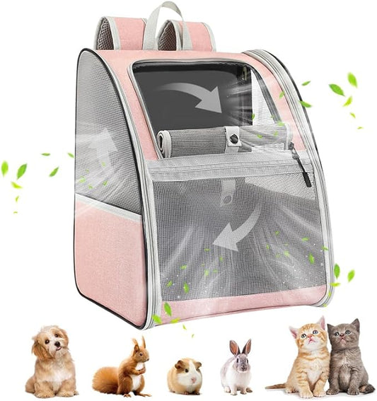 Pawaboo Large Cat Carrier Backpack, Small Dog Carrier Backpack for Small Medium Cats & Puppies, Fully Ventilated Upgraded Steel Frame Bubble Cat Carrier for Hiking Travel Cycling - Pink (up to 22lbs)