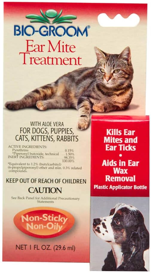 Bio-Groom Ear Mite Treatment – Dog Ear Infection Treatment, Cruelty-Free, Made in USA, Dog Ear Drops, Gentle Wax Remover, Ear Cleaner for Dogs and Cats – 1 fl oz 1-Pack