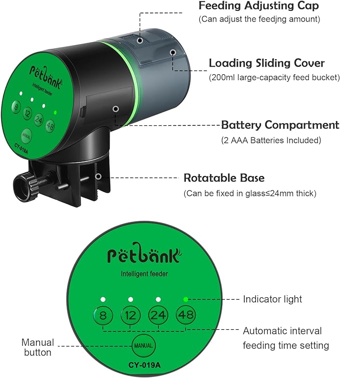 Automatic Fish Feeder for Aquarium - Auto Fish Food Dispenser Battery Operated Vacation Timer Fish Feeder Automatic Dispenser with 2 AAA Batteries Included