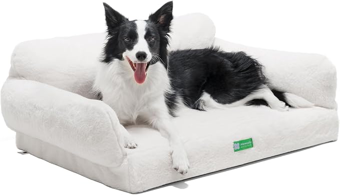 MEWOOFUN 34.6" Orthopedic Dog Bed Sofa for Small Medium Dogs, Egg- Foam Dog Couch with Removable Washable Cover and Non-Slip Bottom (Large, Beige)