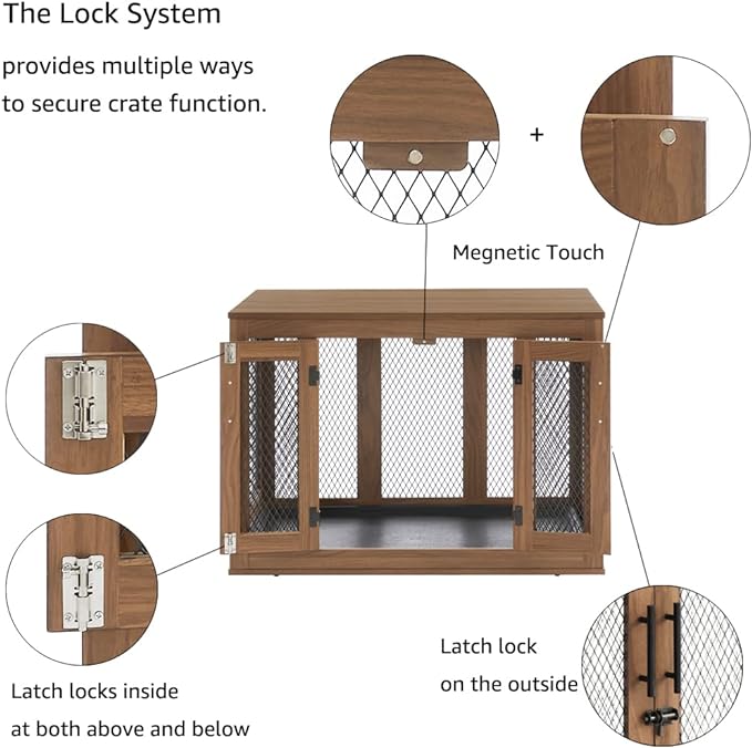 unipaws Furniture Dog Crate with Tray for Medium Dogs, Indoor Aesthetic Puppy Kennel Pet House Dog Cage with Door, Modern Decorative Wood Pretty Cute Fancy End Side Table Nightstand, Walmut