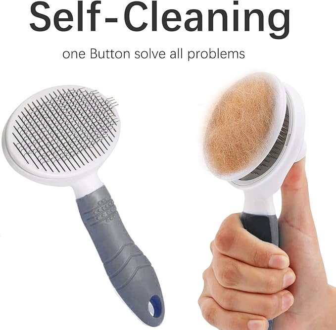 Cat Grooming Brush, Self Cleaning Slicker Brushes for Dogs Cats Pet Grooming Brush Tool Gently Removes Loose Undercoat, Mats Tangled Hair Slicker Brush for Pet Massage-Self Cleaning Upgraded (Gray)