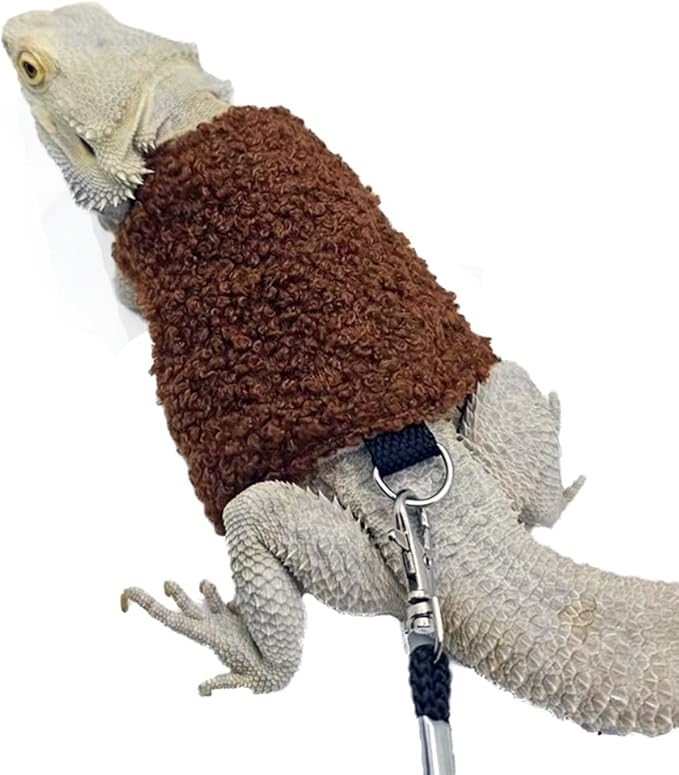 Bearded Dragon Harness Leash Soft Cotton Dinosaur Reptile Lizard Leash for Amphibians Small Pet Animals (Brown)