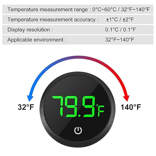 2Pcs Digital Aquarium Thermometer Fish Tank Digital LED Display Thermometer Fahrenheit Aquarium Temperature Sensor with LED Touch Screen for Aquarium Glass Containers Plant Reptile Turtle Tank-Black