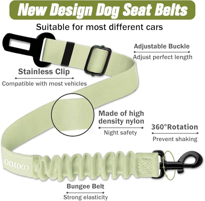 COOYOO Dog Seat Belt,Retractable Dog Car Harness Seat Belt for Car Adjustable Nylon Pet Safety Seat Belts Heavy Duty & Elastic Bungee Buffer