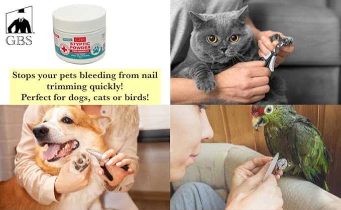 G.B.S 5 oz Styptic Powder for Animals Dogs with Sealed Top + Scoop, Cats & Birds Cutting Nails - Stop Bleeding Styptic Clotting Blood Powder – Easy to Apply (3)