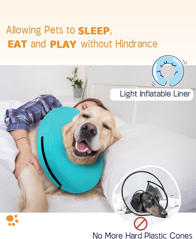 Supet Inflatable Dog Cone for Dogs to Stop Licking, Dog Neck Donut Collar Recovery E Collar to Stop Licking, Soft Dog Cone for Small Medium Large Dogs