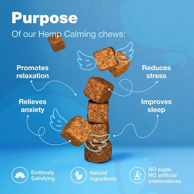 Cat Calming Treats - Hemp Calming Care for Cats - Cat Anxiety Relief - Cat Melatonin Soft Chews with Hemp Seed Oil, L-Tryptophan - Calming Chews for Cats - Storms, Travel, Grooming, Separation